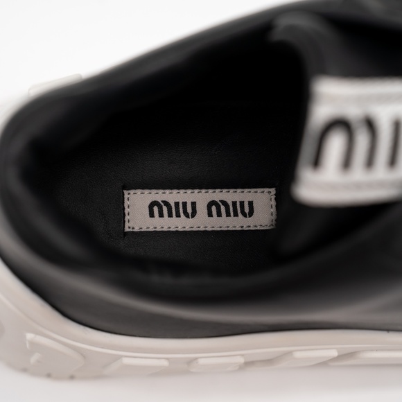 size 40eu 10 US Miu Miu Logo Platform Sneakers Black White - Picture 9 of 16